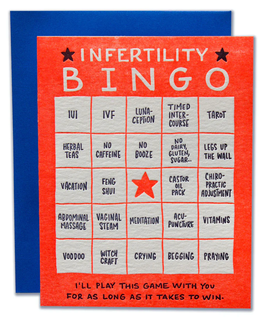 Infertility Bingo Card -- Ladyfinger Letterpress